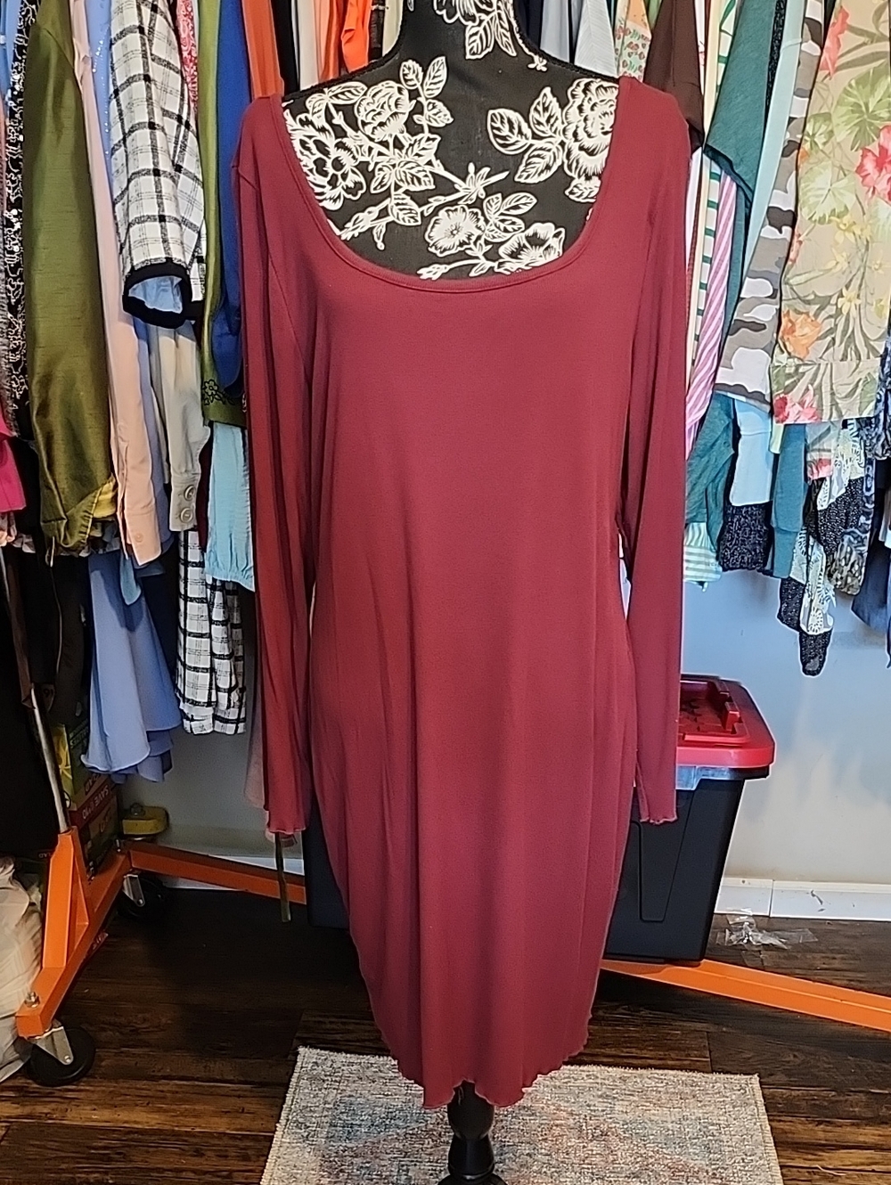 SHEIN Long Sleeve Scoop Neck Dress in Wine
